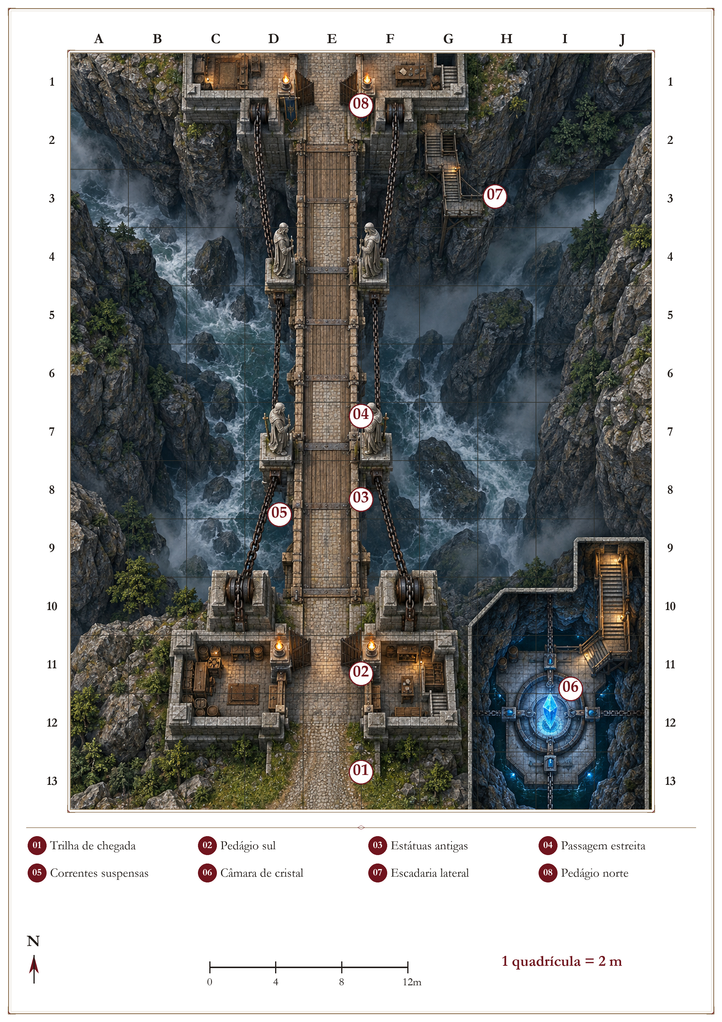 Mapa de aventura com pontos de interesse identificados